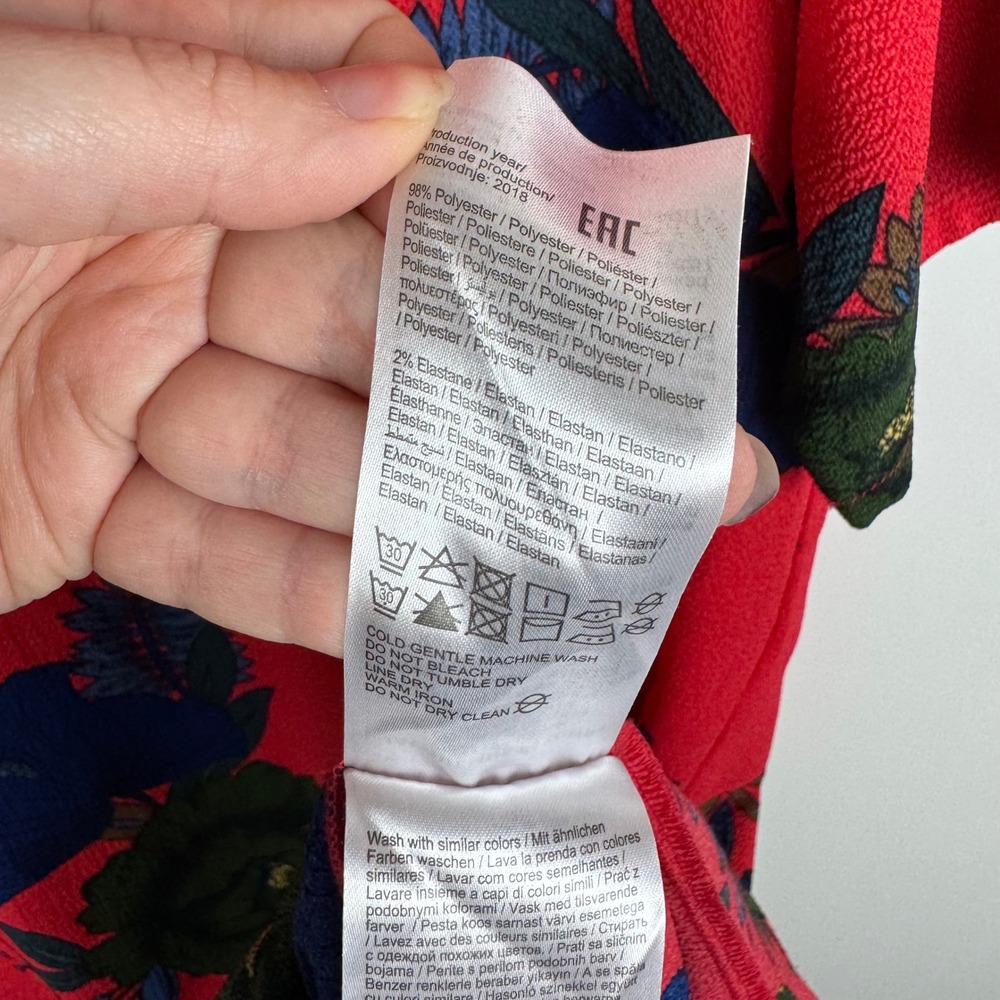 Jacqueline de Yong Red Floral Midi Dress‎ Size 38 Boho Cottage Lightweight Flowy - Picture 9 of 14